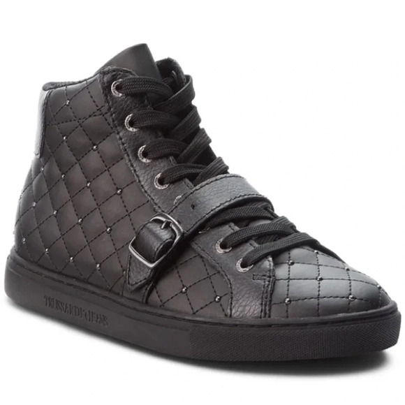 TRUSSARDI JEANS Combat Ecoleather Boot w Buckle SIZE 7.5/8 Chic Funky - Picture 1 of 7